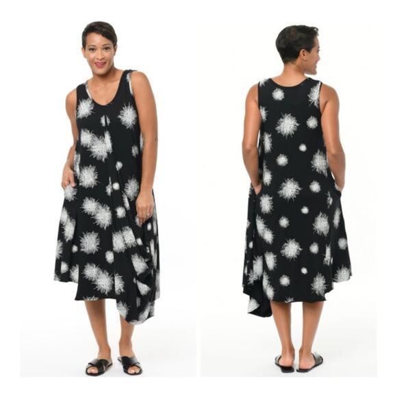 Snapdragon & Twig Angelina Dress Asymmetrical Draping Black Mini Scribble - XS - Picture 2 of 15